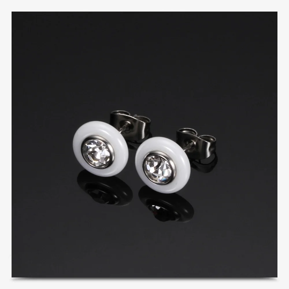 NEW White Solitaire Diamond Ceramic‎ Stud Earrings